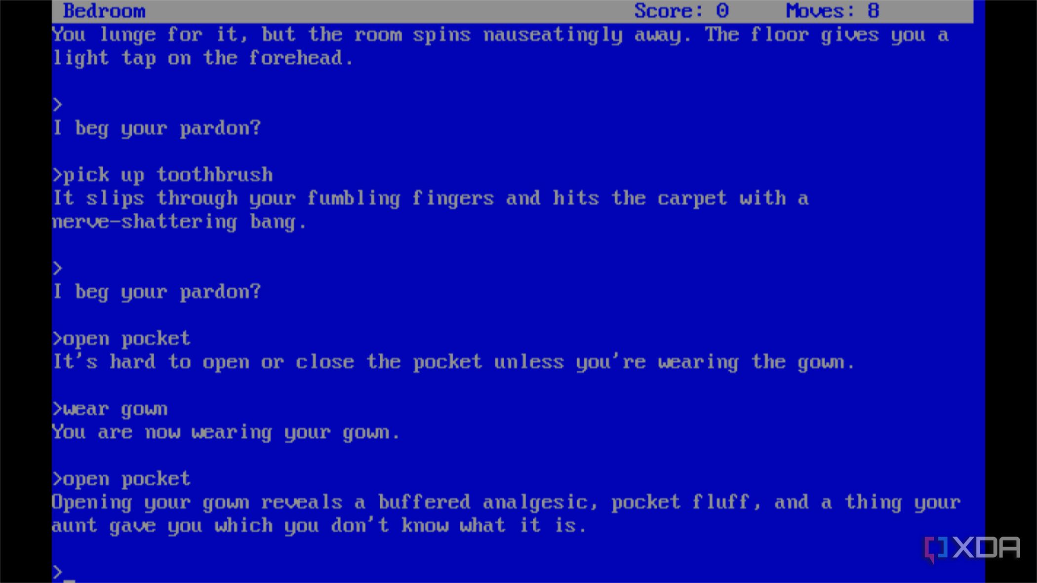 screenshot of the text adventure the hitchhiker's guide to the galaxy