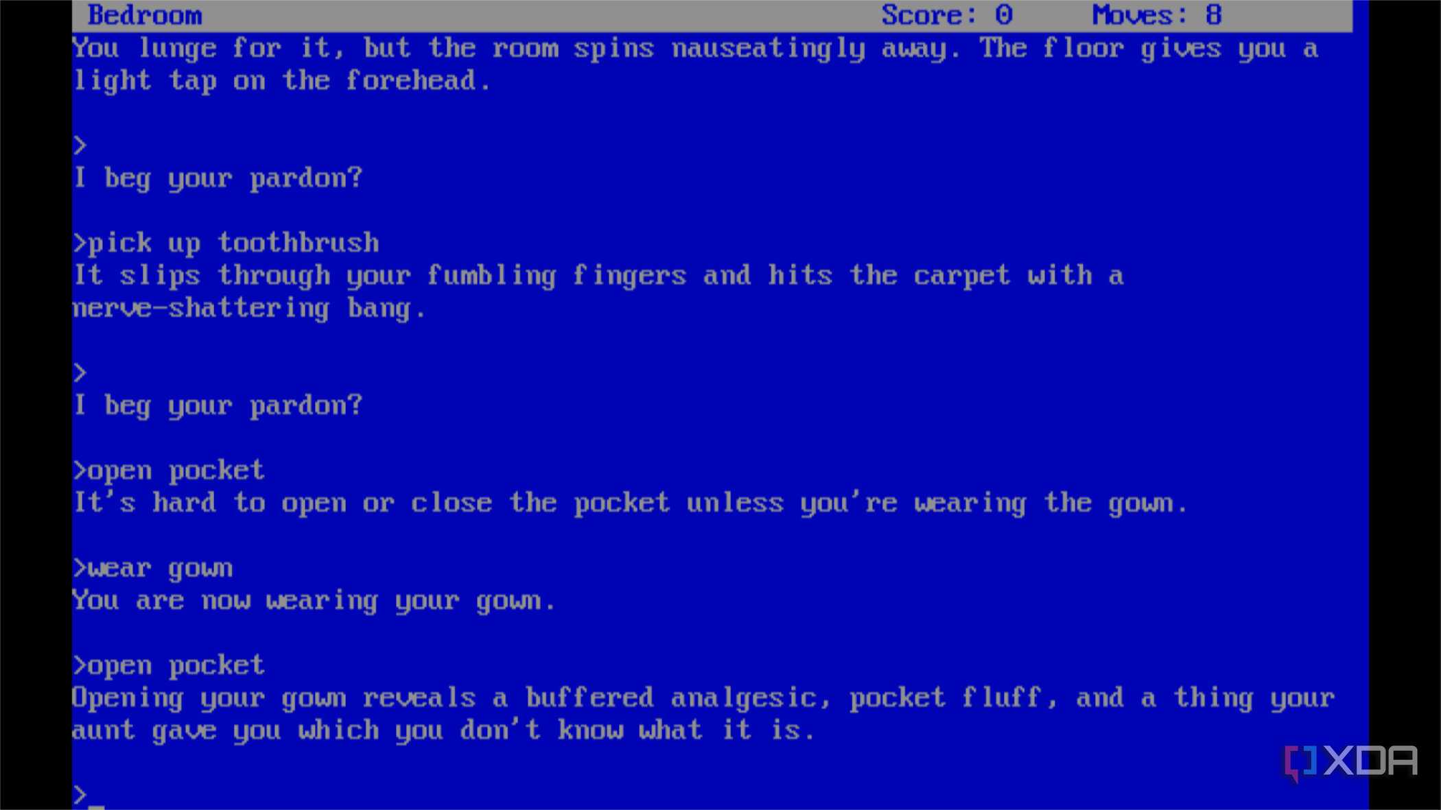 screenshot of the text adventure the hitchhiker's guide to the galaxy