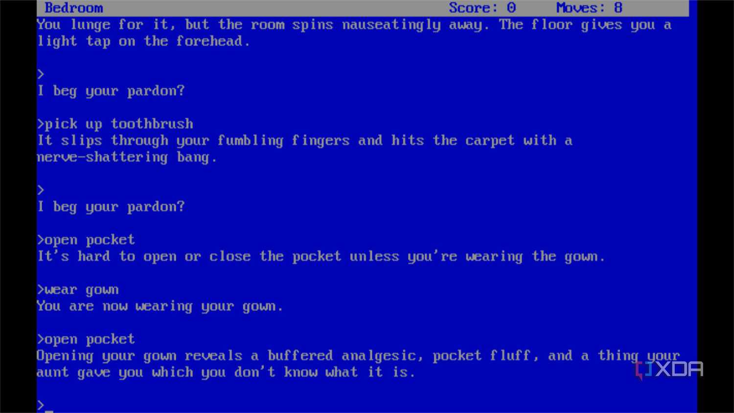 screenshot of the text adventure the hitchhiker's guide to the galaxy