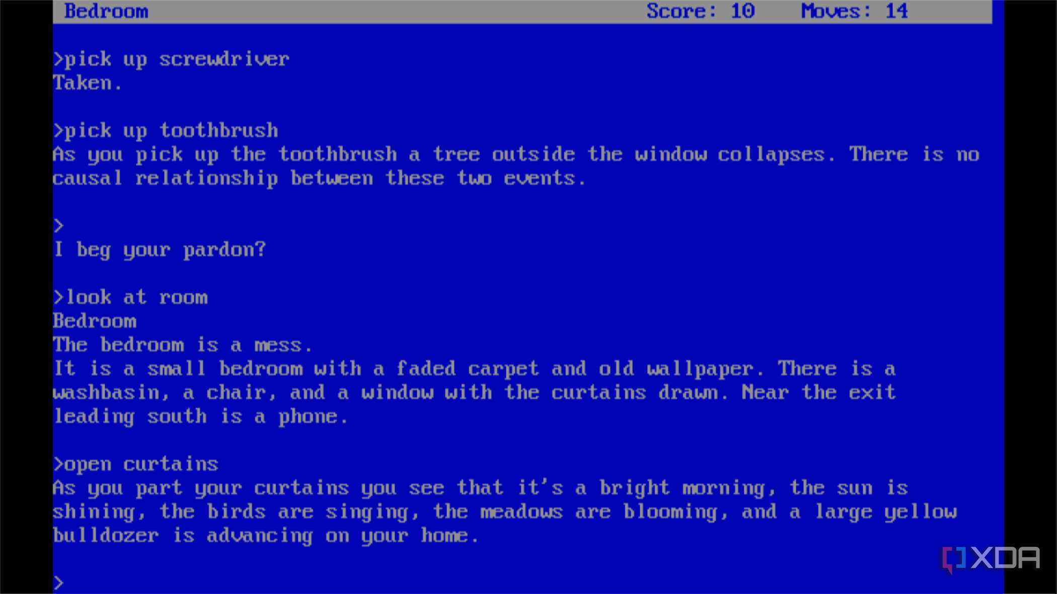 screenshot of the text adventure the hitchhiker's guide to the galaxy