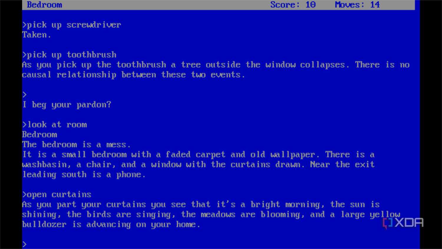 screenshot of the text adventure the hitchhiker's guide to the galaxy