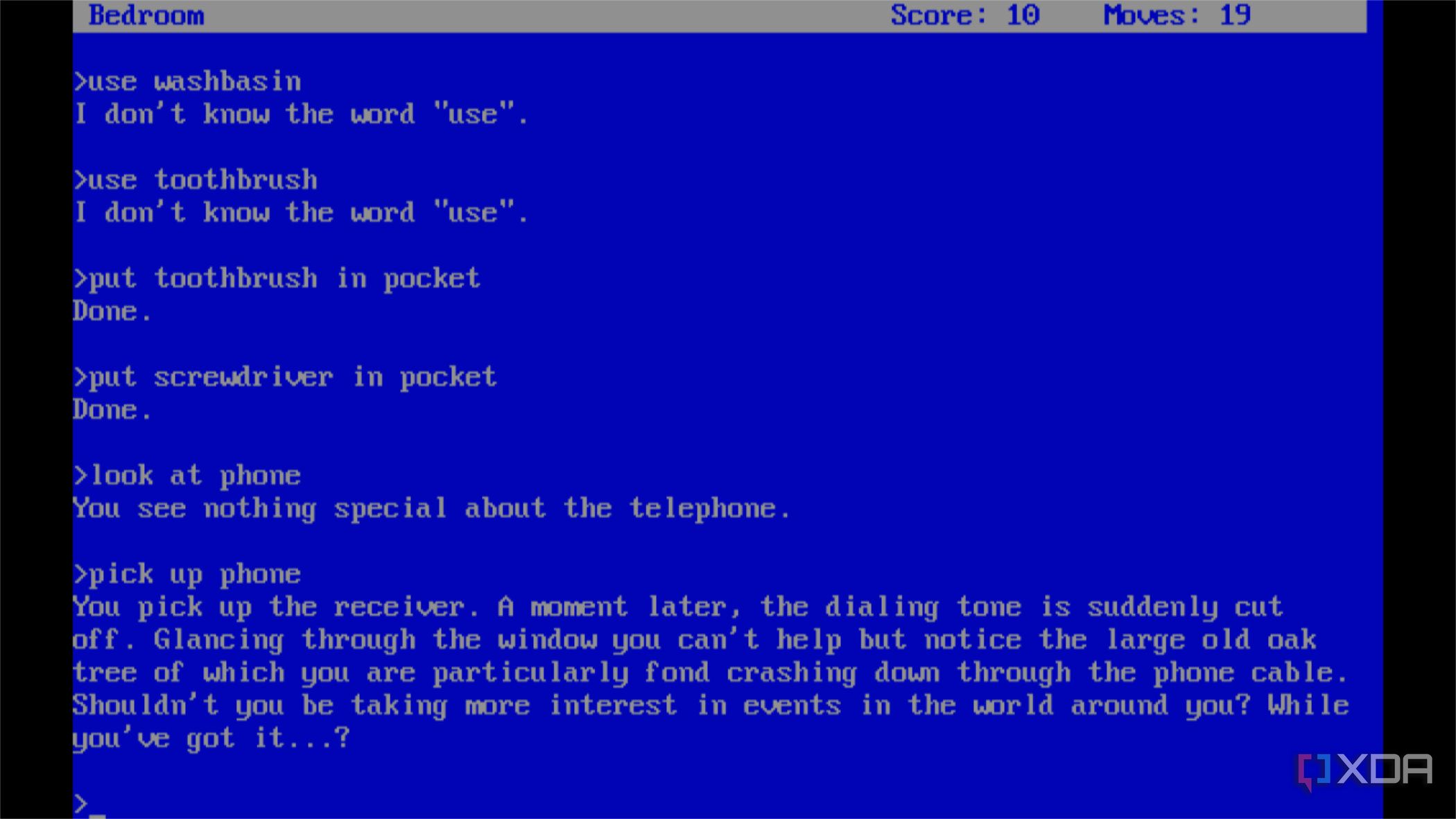 screenshot of the text adventure the hitchhiker's guide to the galaxy