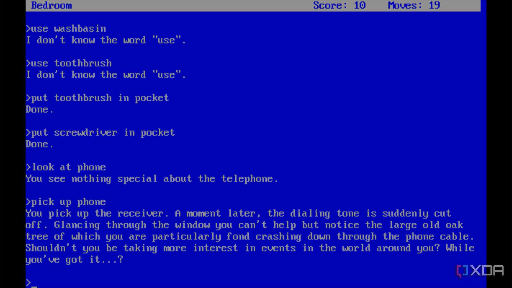 screenshot of the text adventure the hitchhiker's guide to the galaxy