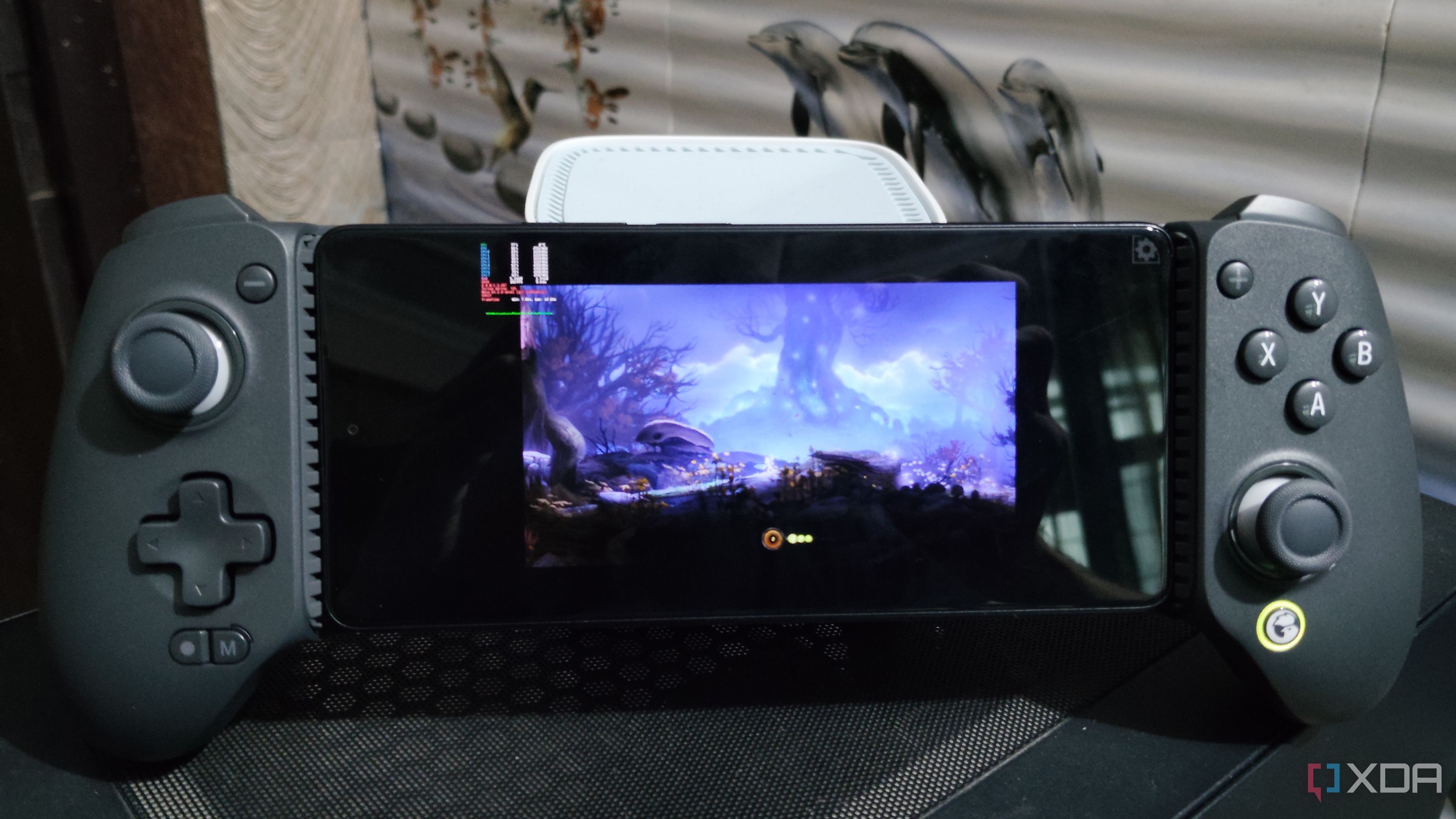 Ori and the Blind Forest running on a Poco F5 via Horizon-Emu, with the phone connected to a GameSir G8 Plus controller