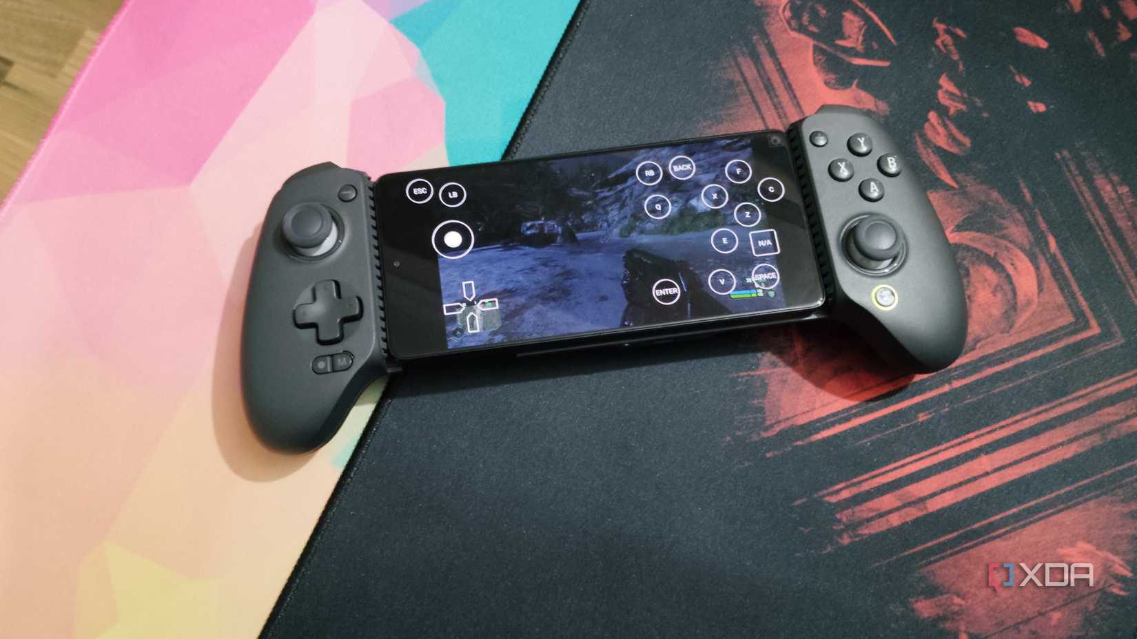 Crysis on a Poco F5 via Horizon-Emu, with the phone connected to a GameSir G8 Plus controller