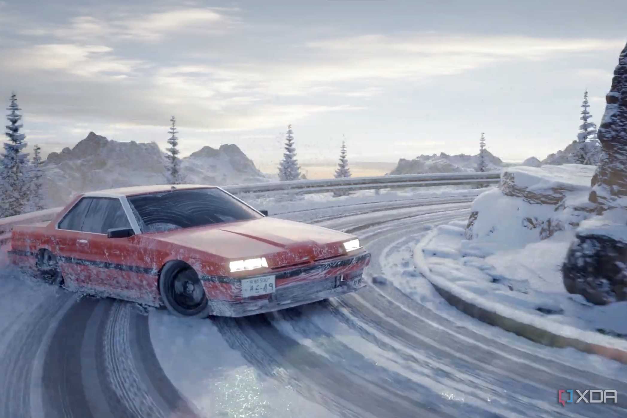 A wallpaper showing a car drifting infinitely along a mountain road