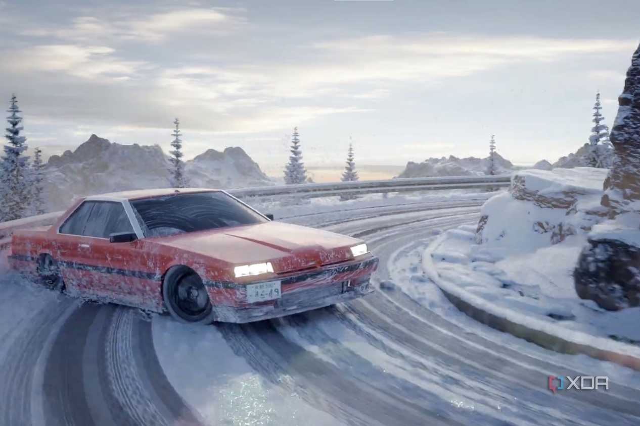 A wallpaper showing a car drifting infinitely along a mountain road