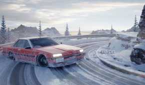 A wallpaper showing a car drifting infinitely along a mountain road