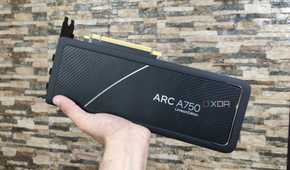 A person holding an Intel Arc A750