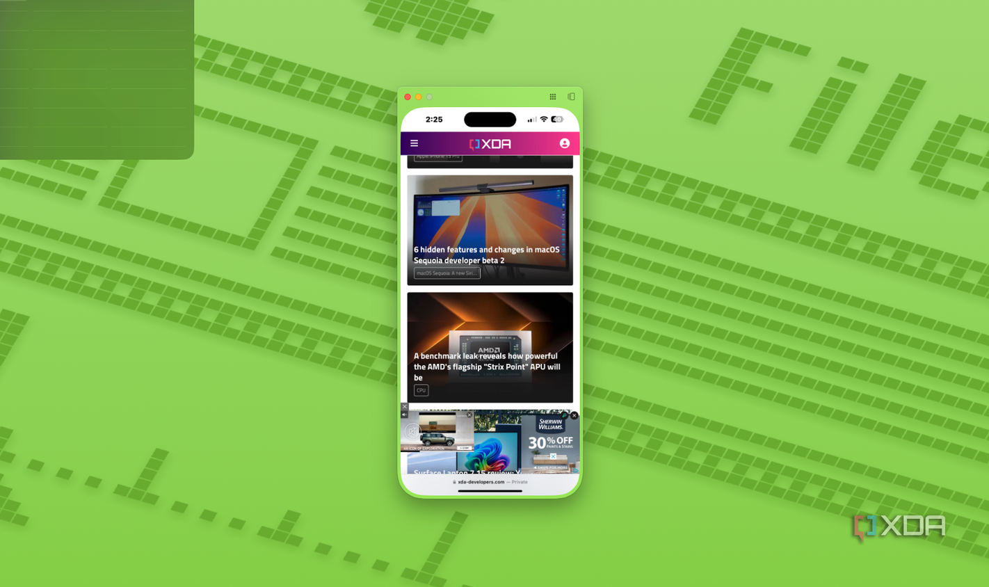 A screenshot of iPhone Mirroring in action on macOS Sequoia.