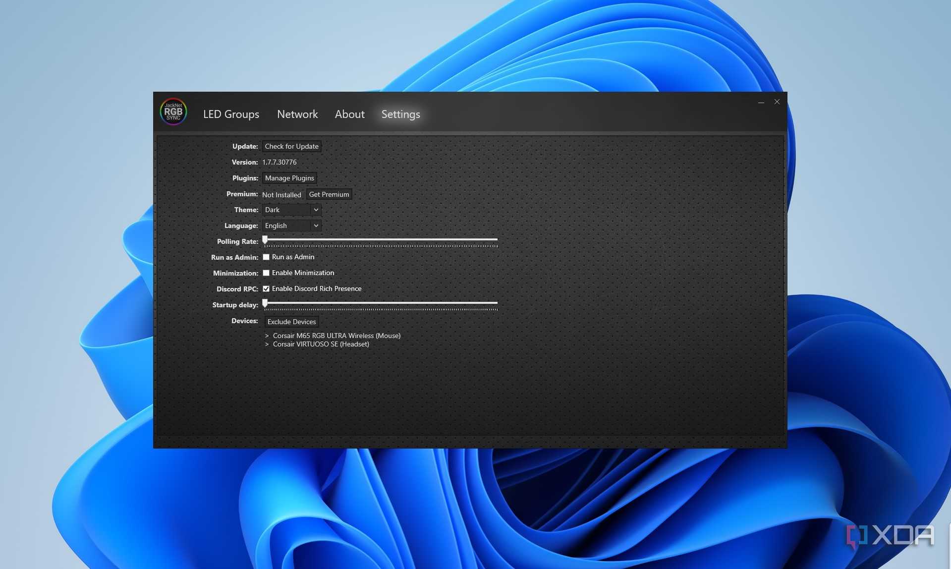 Image showing the JackNet RGB settings tab