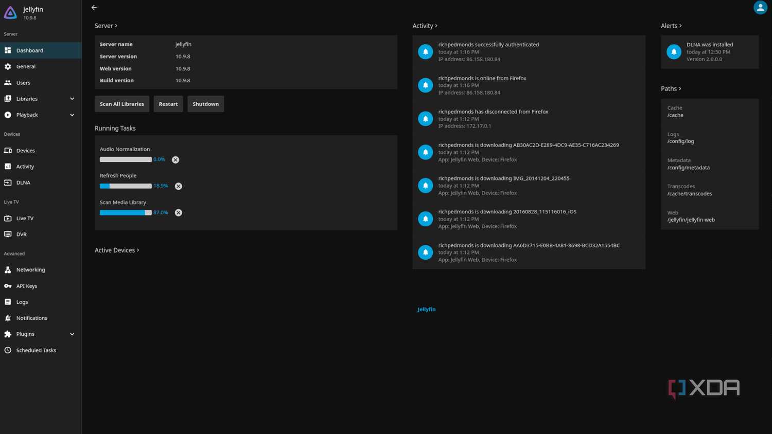 Jellyfin admin dashboard