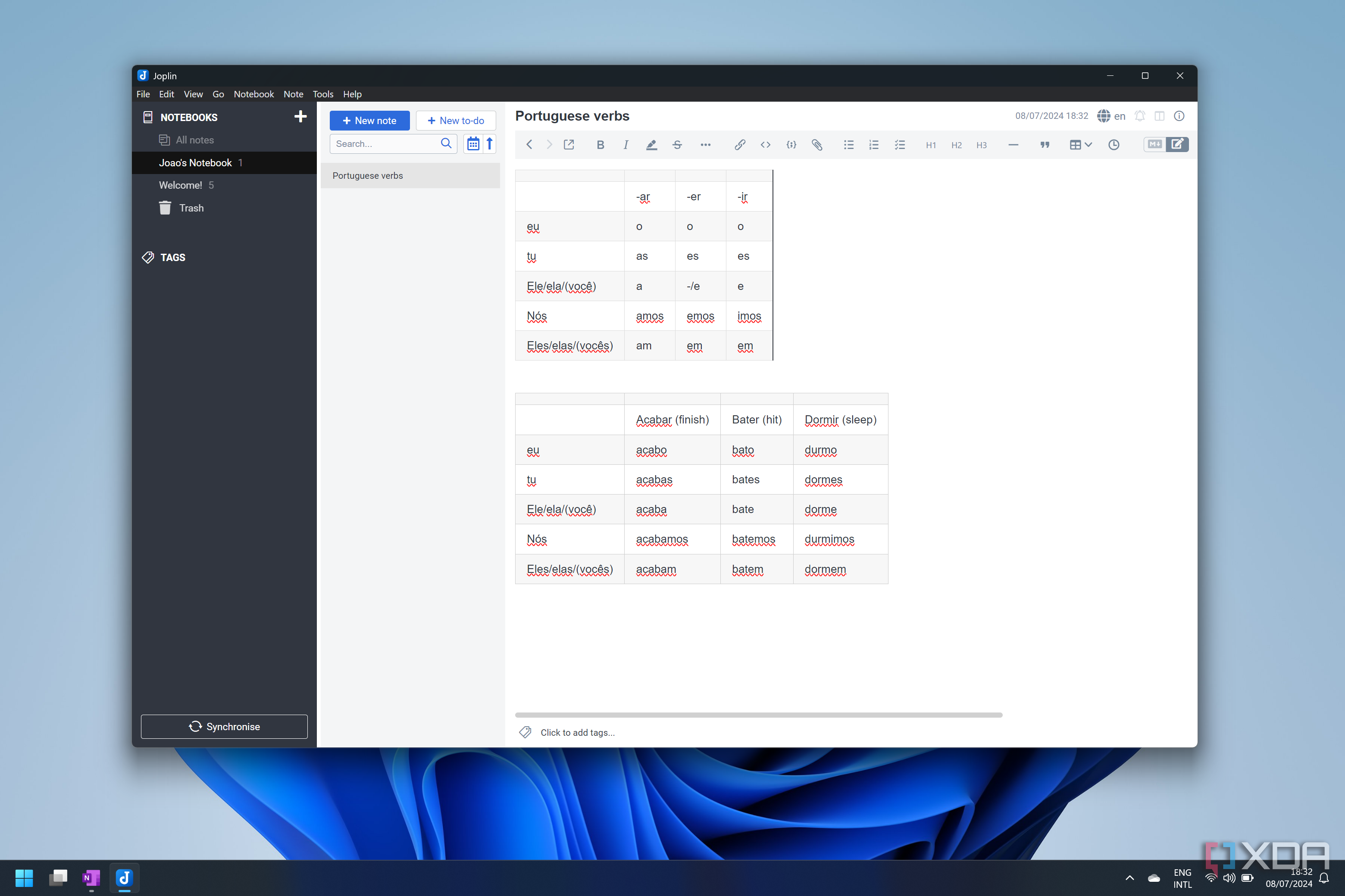 Screenshot of Joplin on Windows