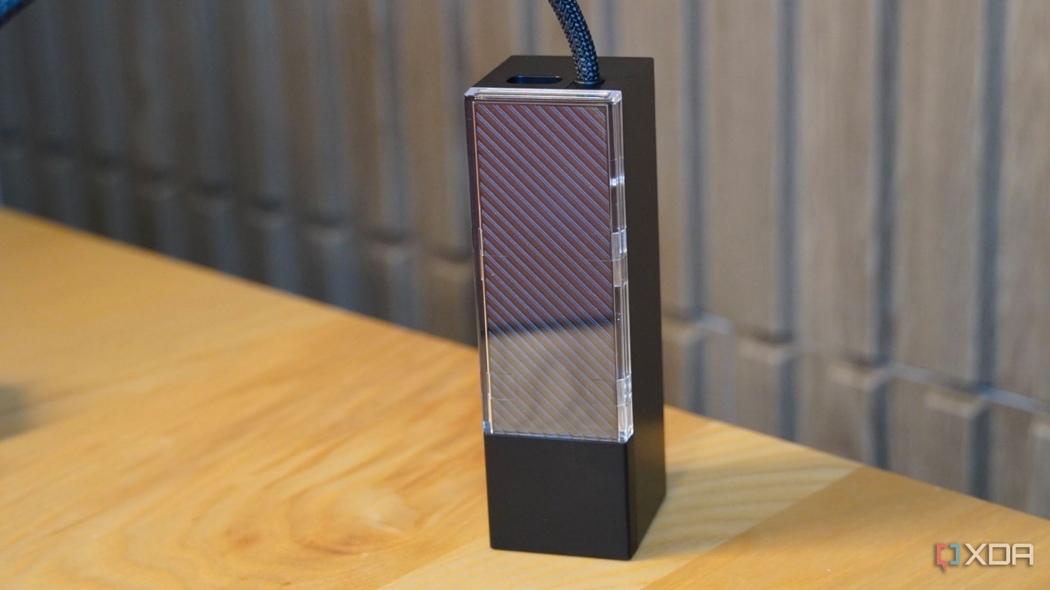 A close-up of the Jsaux USB-C docking station’s plastic window.
