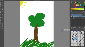 Screenshot of Krita on Windows showing a drawing of a tree