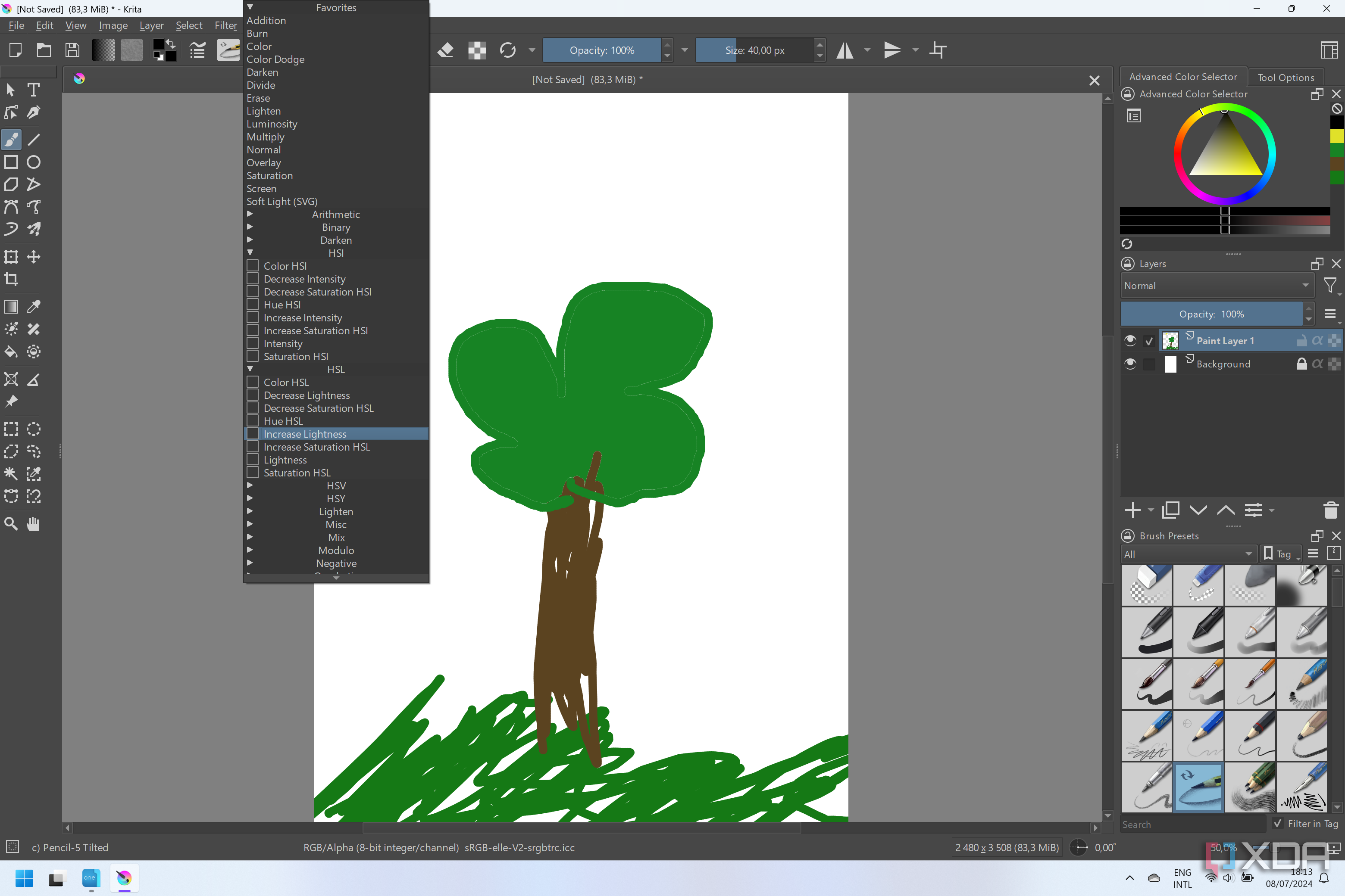 Screenshot of the filters menu in Krita