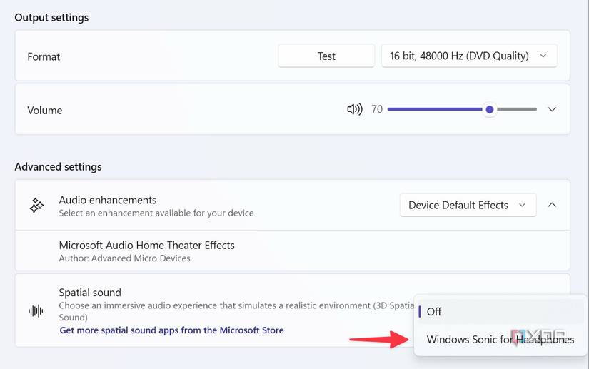 Windows Sonic for headphones 