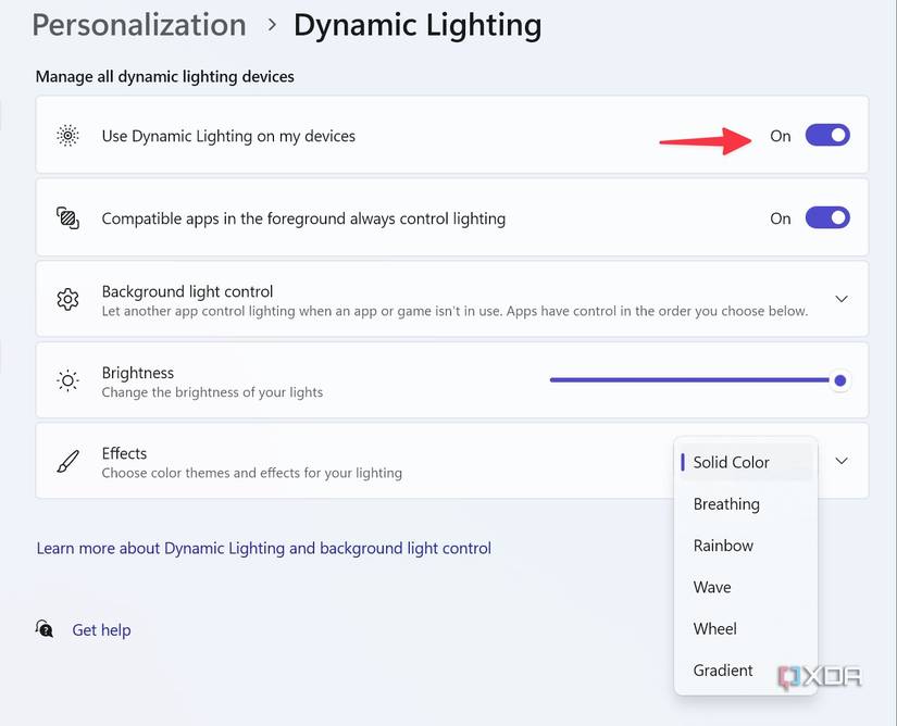 Dynamic lightging settings