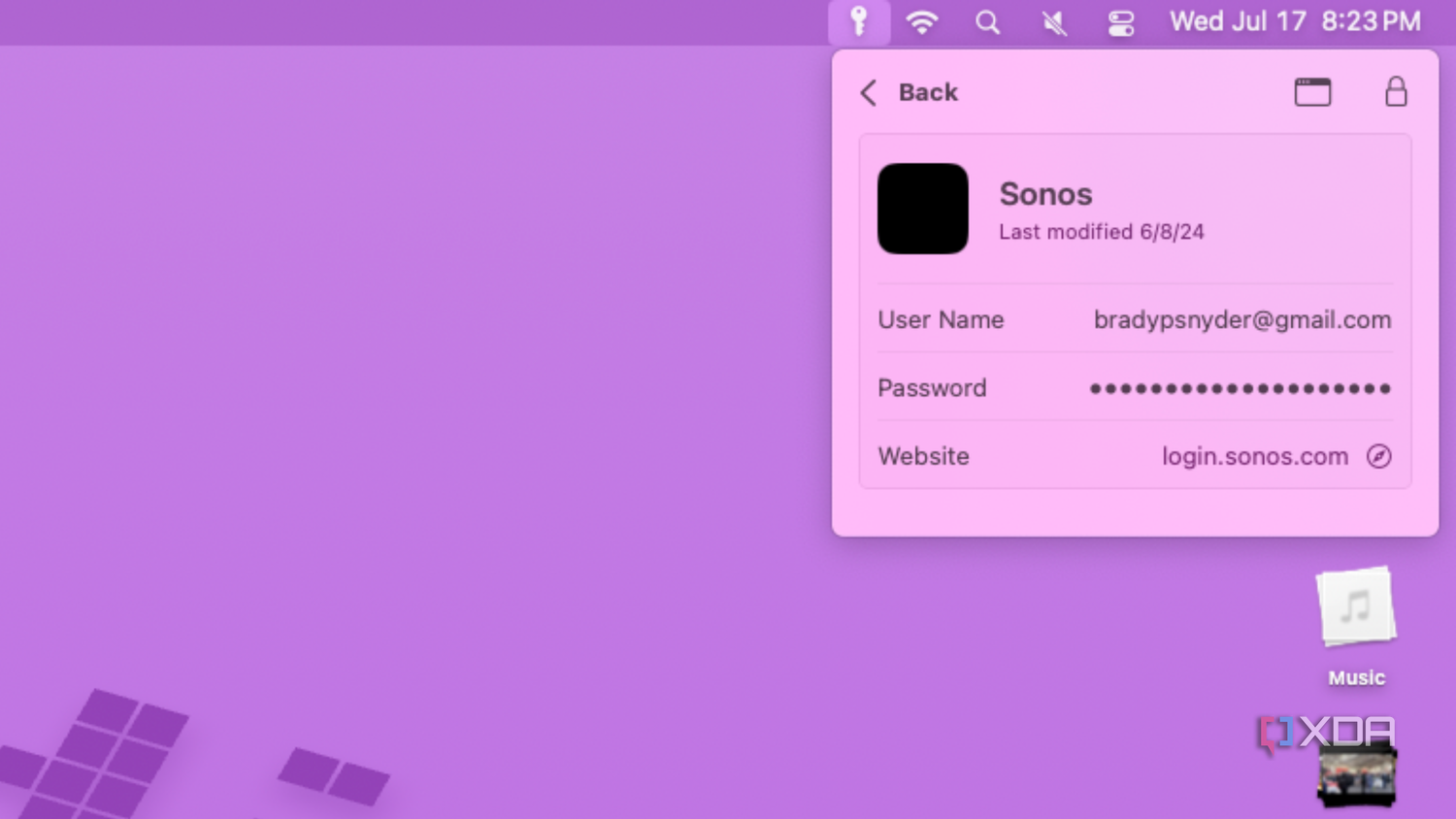 An example of the Apple Passwords app in the menu bar.