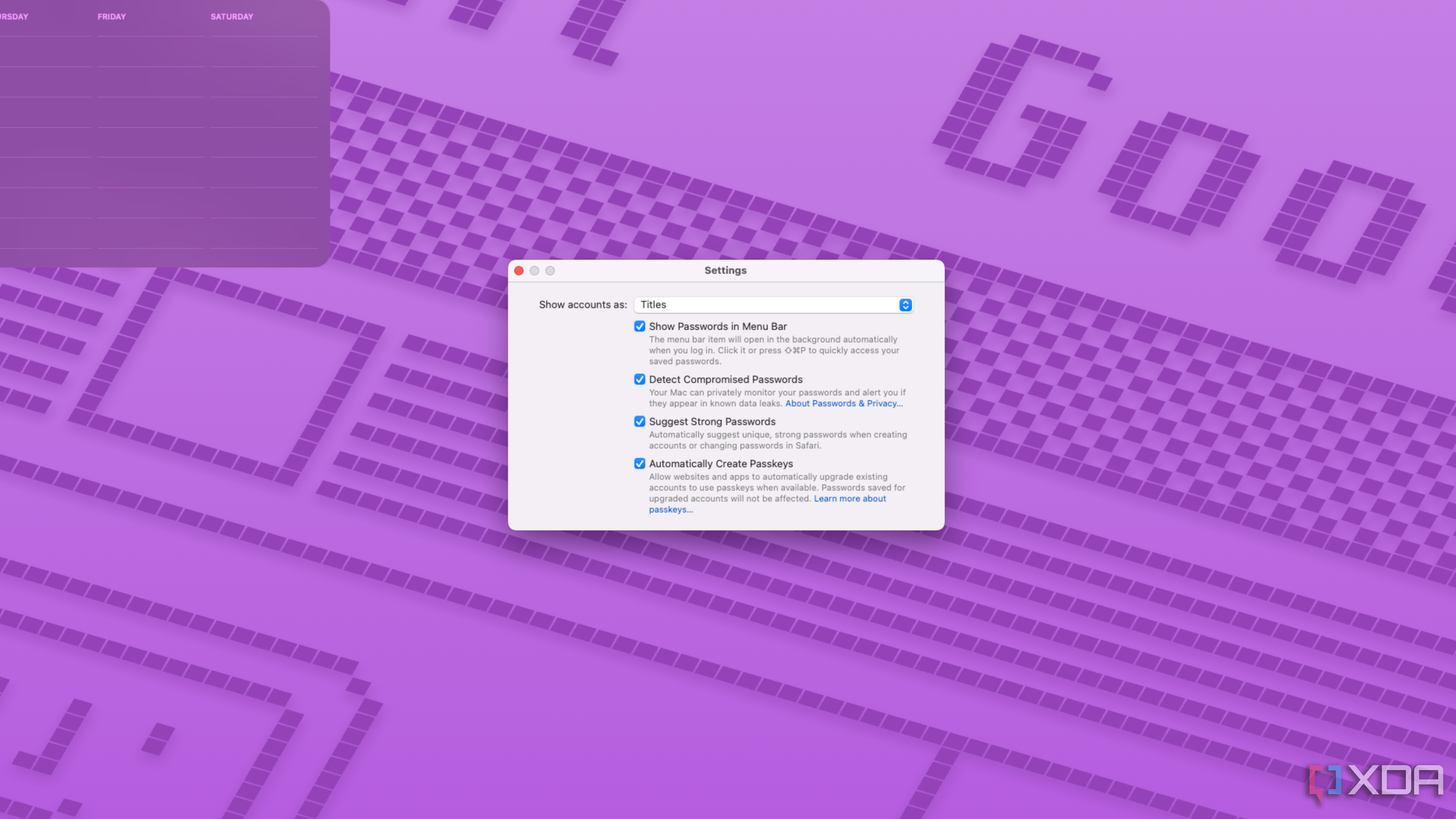 Enabling the Passwords app in the menu bar in macOS Sequoia.