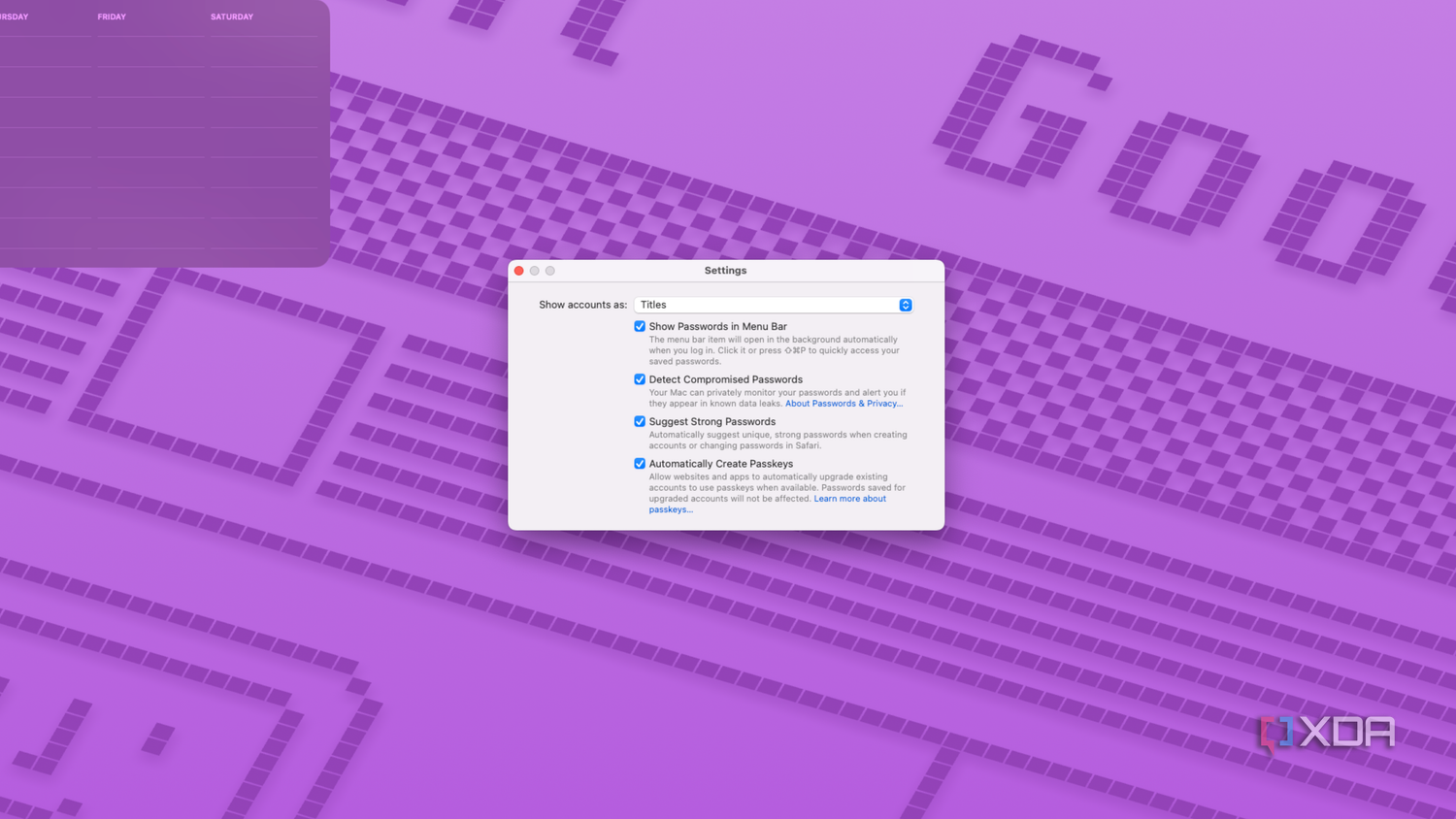 Enabling the Passwords app in the menu bar in macOS Sequoia.