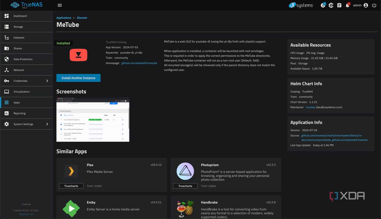 metube truenas app page
