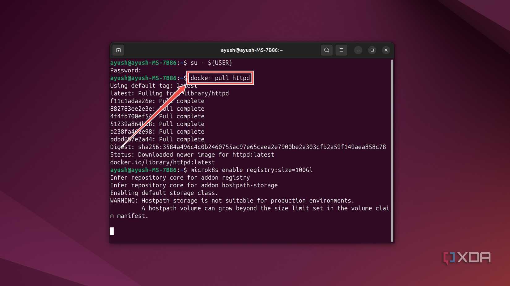 The terminal command to pull a Docker image in Ubuntu