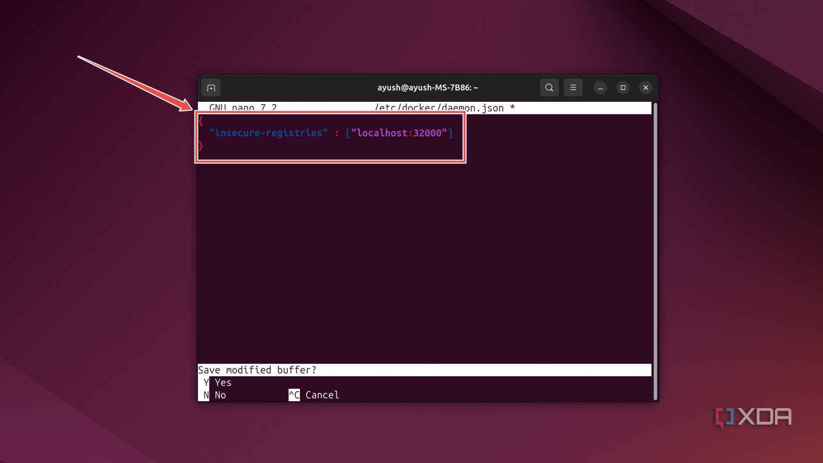 The new arguments for the daemon.json file in Ubuntu