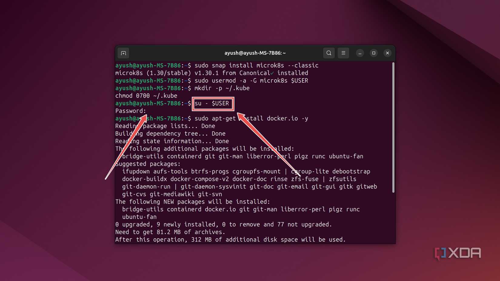 Th su command in the Ubuntu terminal
