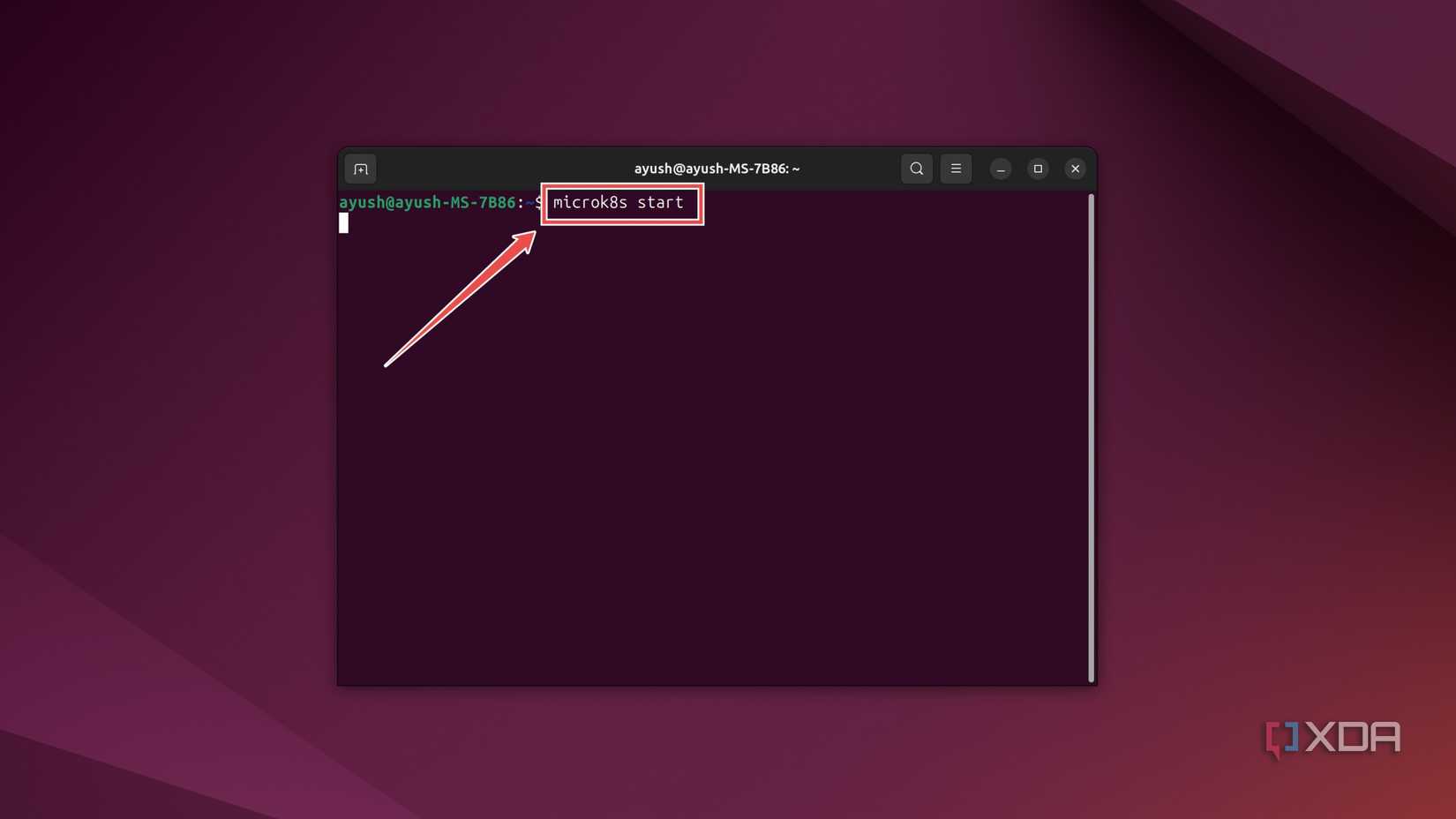 Starting the MicroK8s service in the Ubuntu terminal
