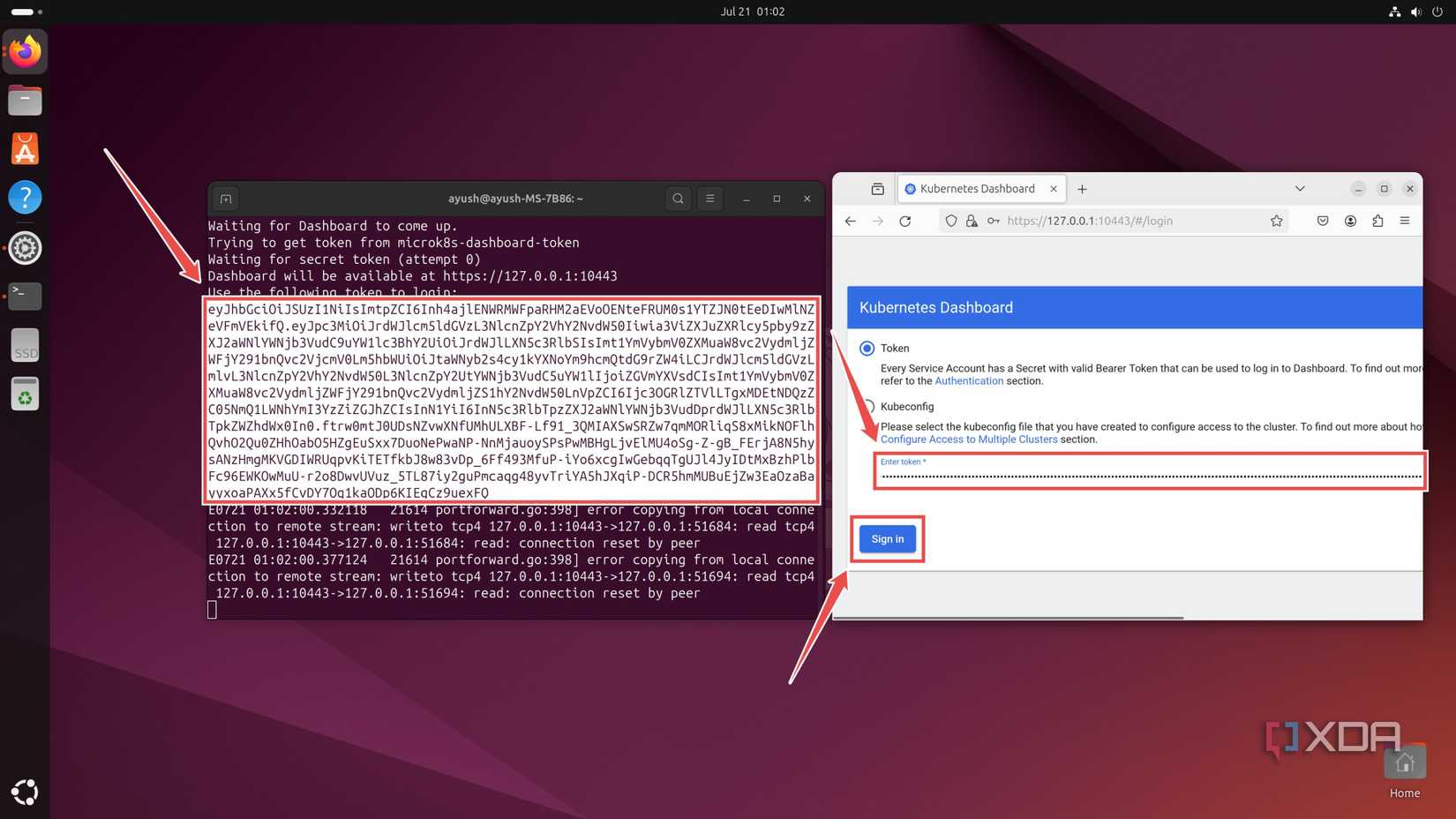 Logging into the MicroK8s Dashboard on Ubuntu