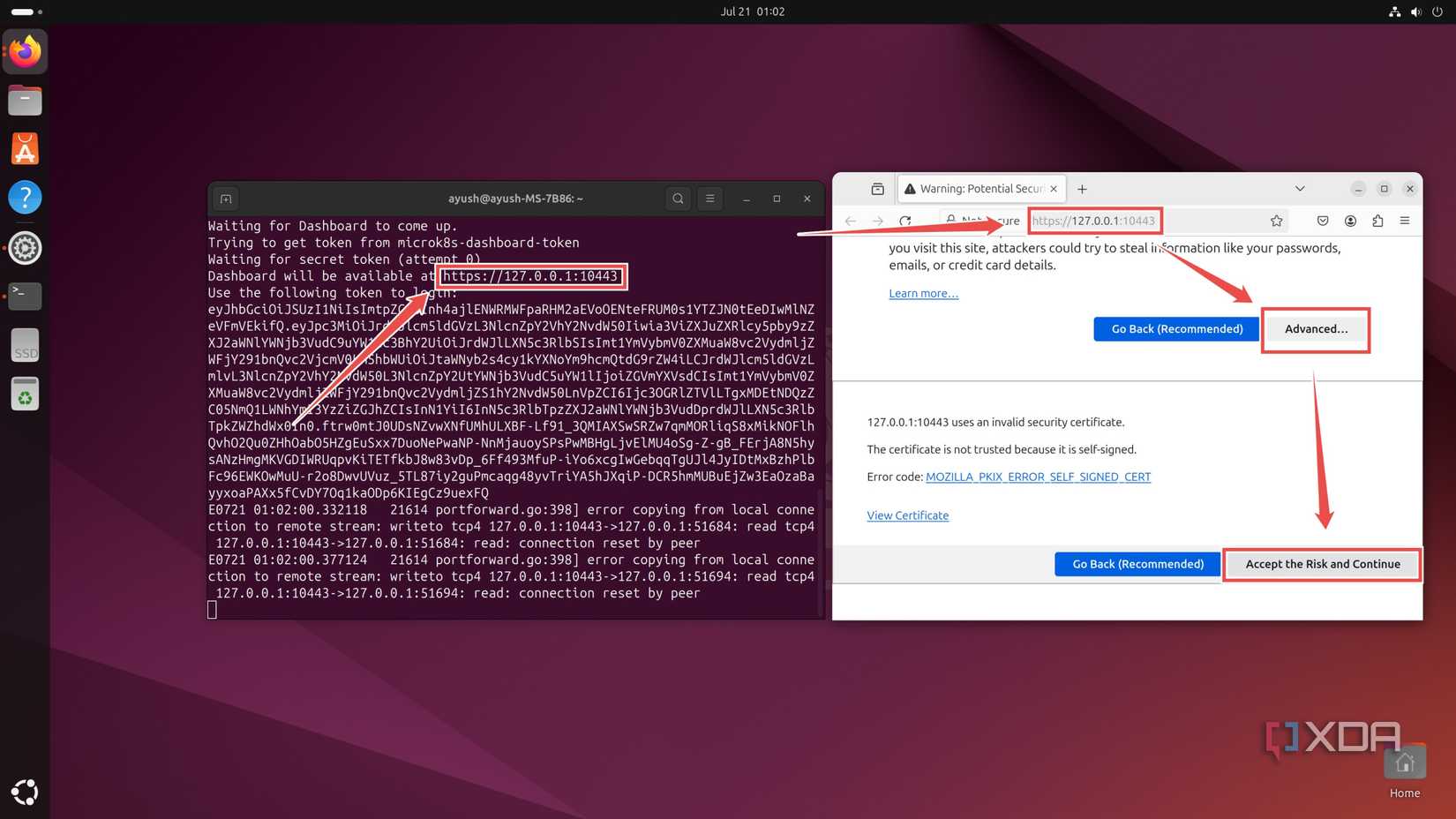Opening the MicroK8s Dashboard in Ubuntu