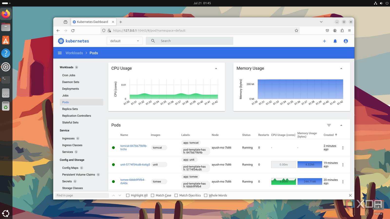 The MicroK8s Dashboard running on Ubuntu