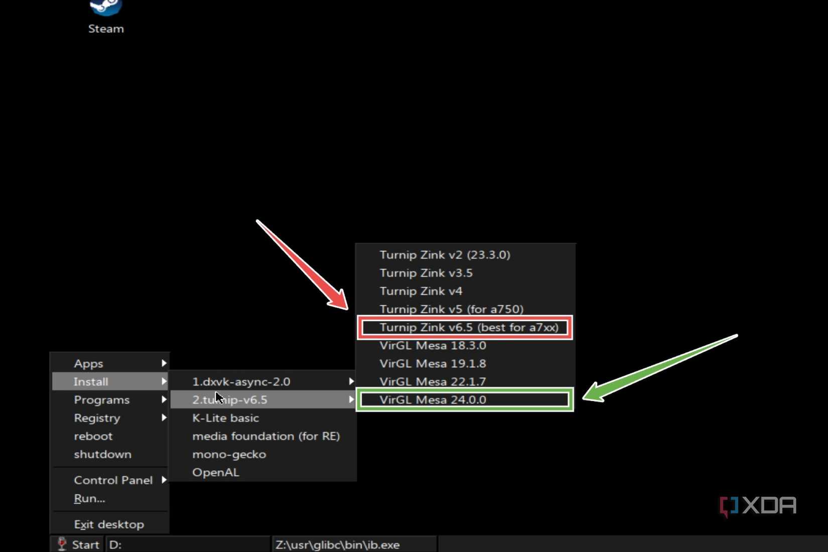 The procedure to set the GPU driver in Mobox