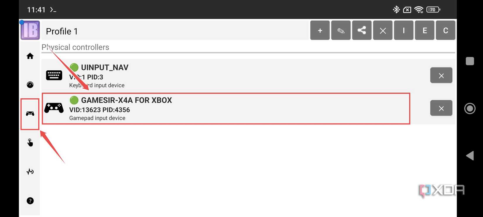 The procedure to select a controller in InputBridge