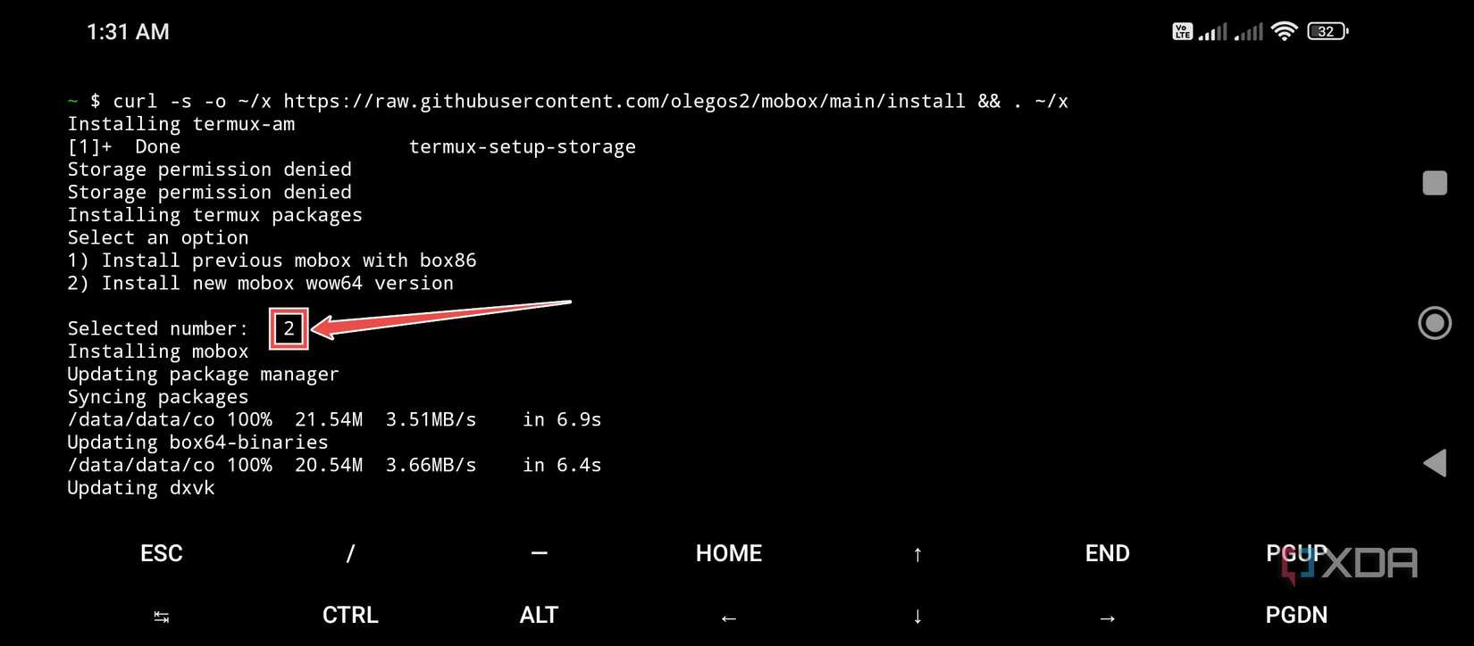 The procedure to select the WoW64 version of Mobox