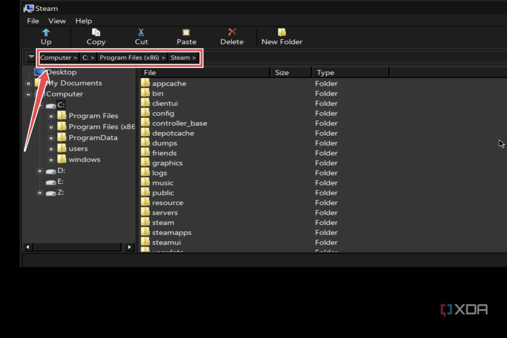 The location of the Steam folder inside Mobox