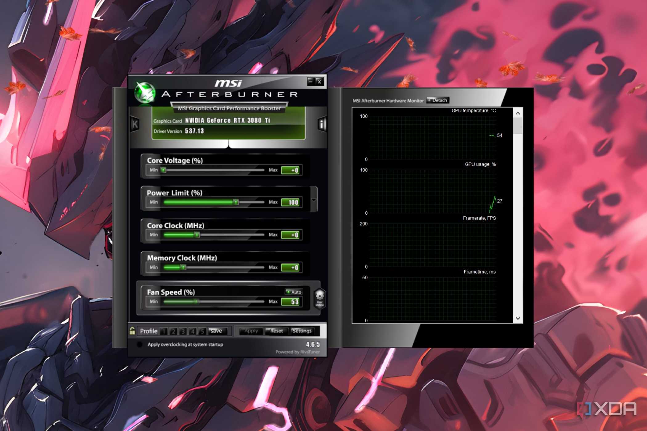 A screenshot of MSI Afterburner