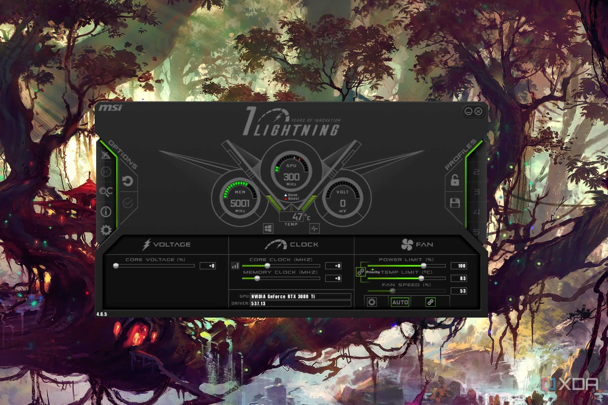 A screenshot of MSI Afterburner