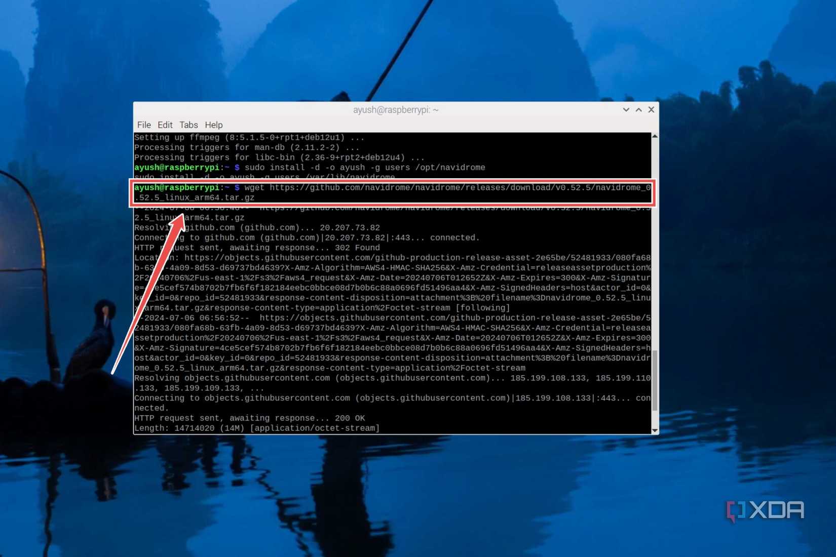 The terminal command to download the Navidrome package