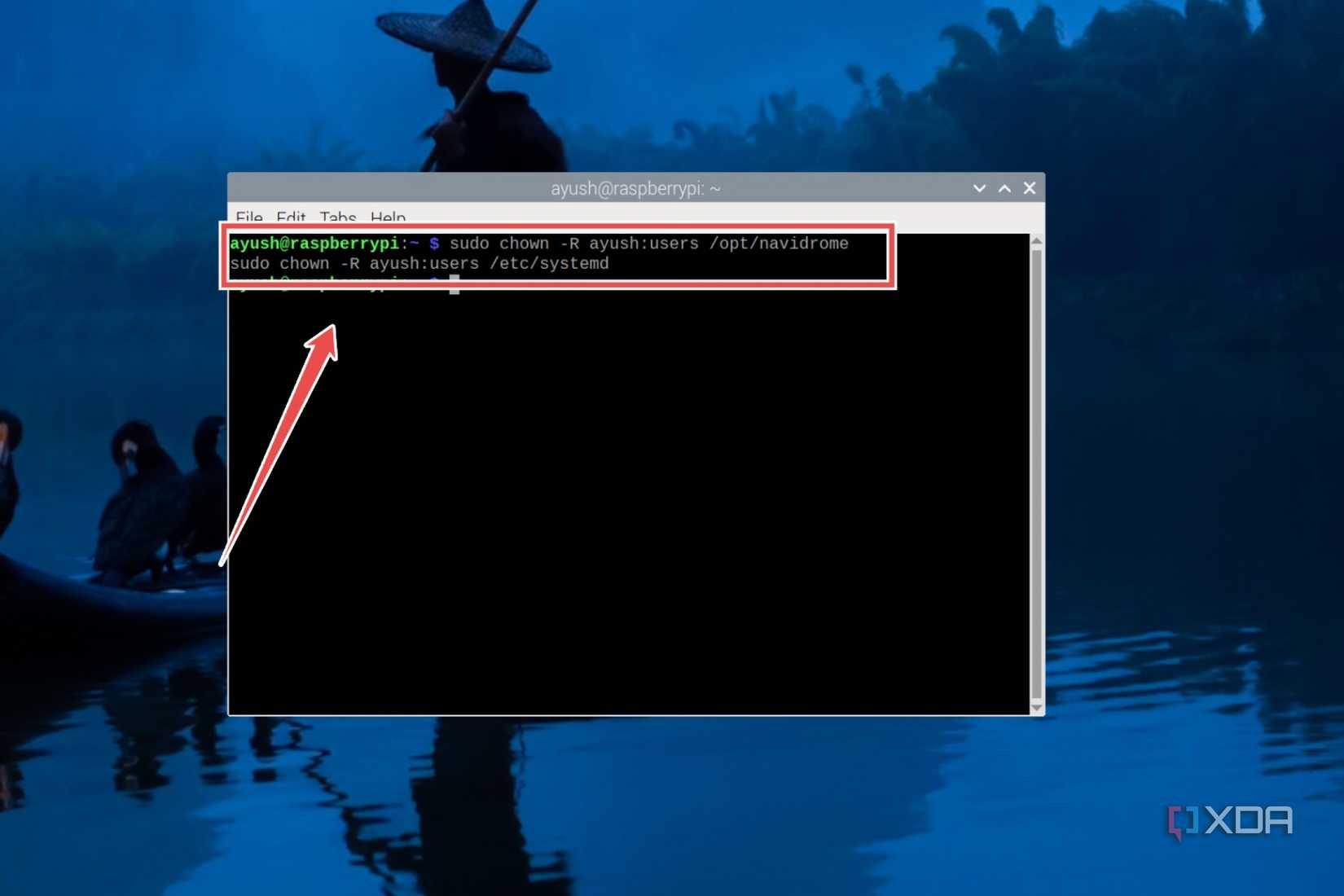The terminal commands to grant modification privileges to the root user
