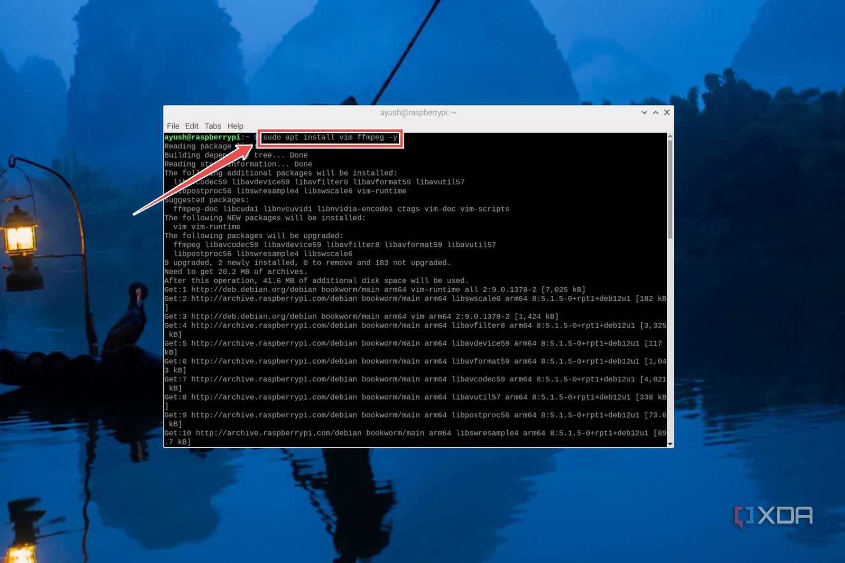 The terminal command to install ffmpeg