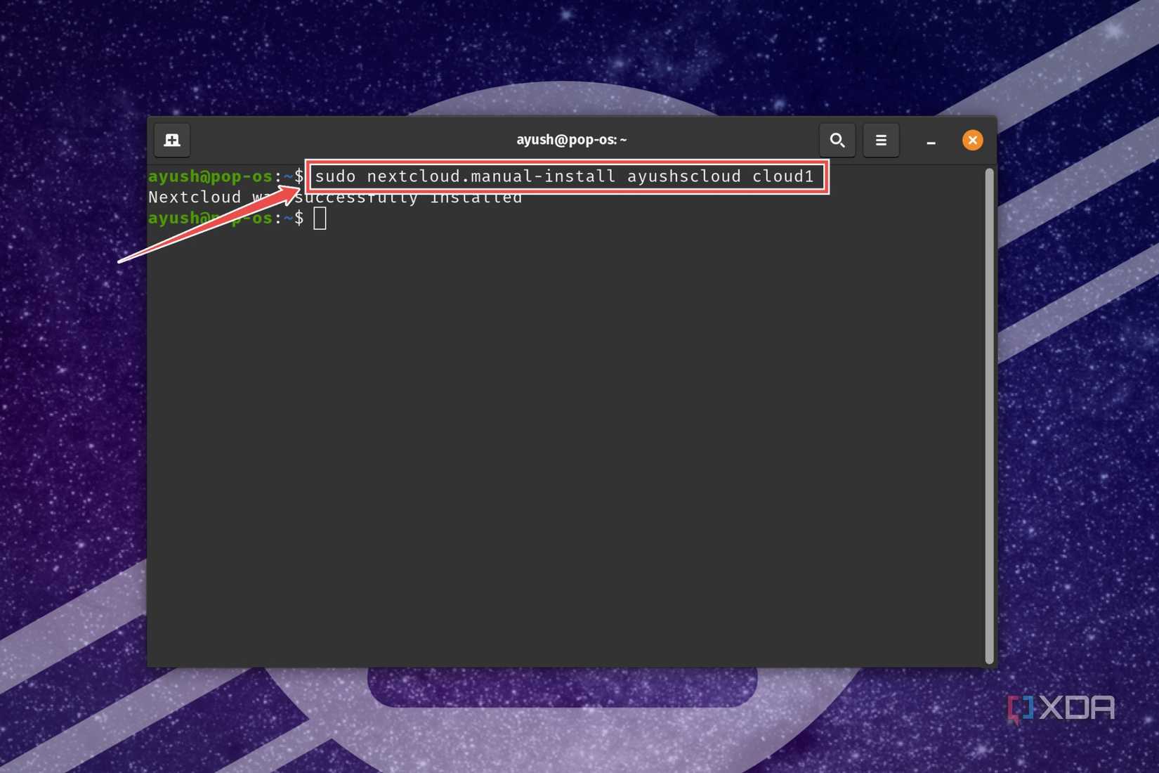 The terminal command to create an admin profile in Nextcloud