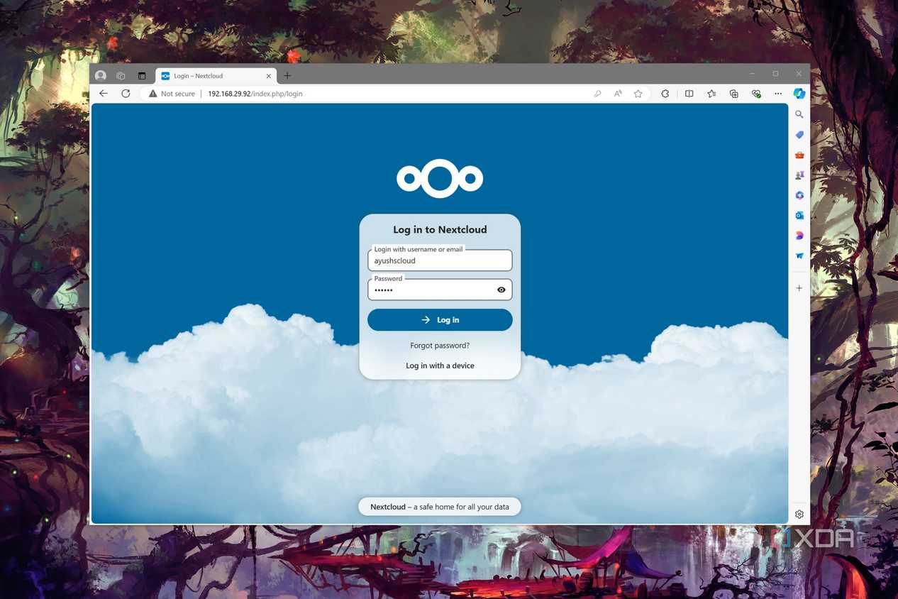 The Nextcloud login page