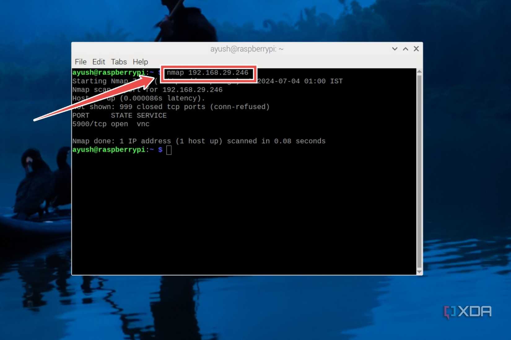 The Nmap command to check for open ports on local devices