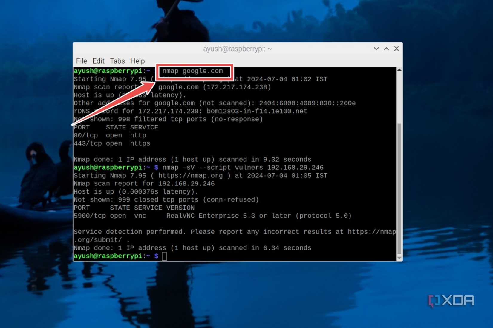 The Nmap command to check for open ports on a website