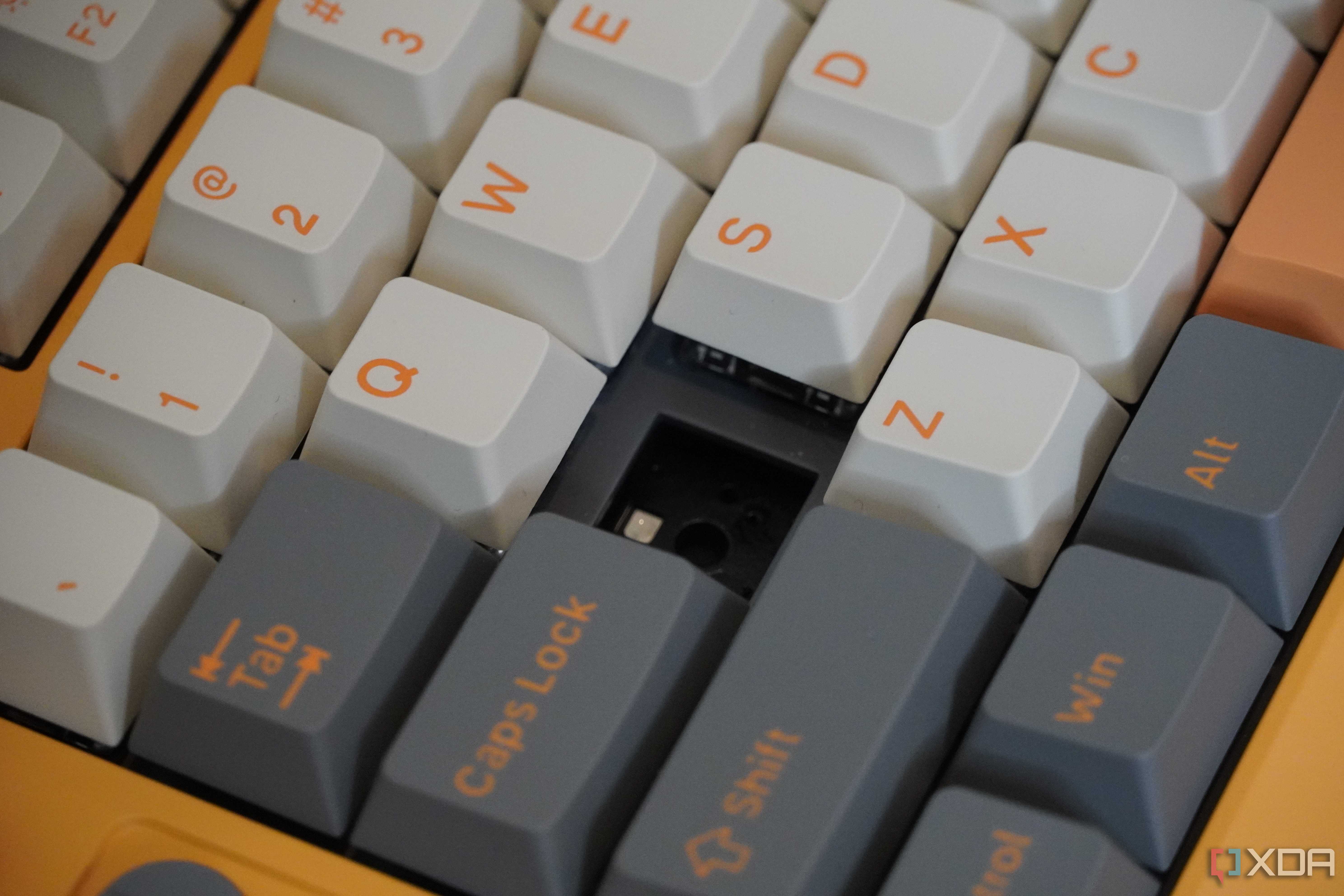A missing keycap in the NuPhy Field75.