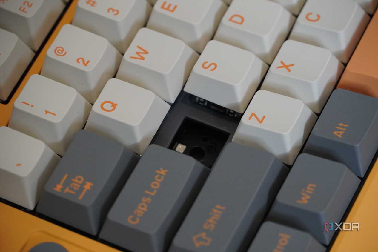 A missing keycap in the NuPhy Field75.