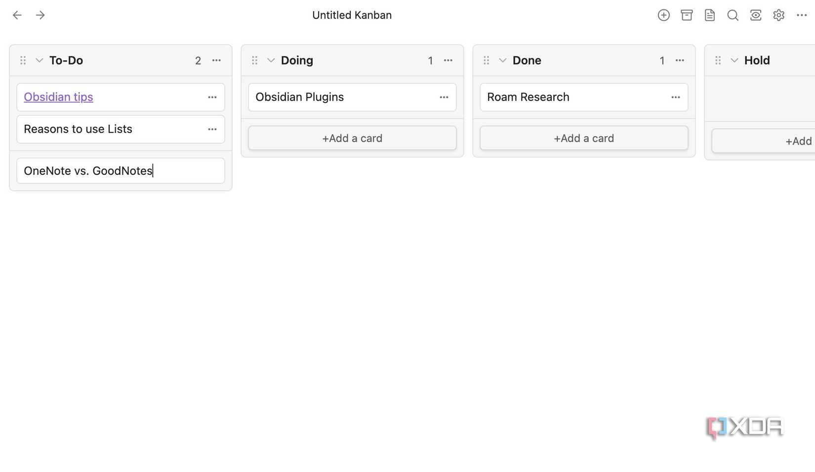 Add tasks in kanban boards in Obsidian
