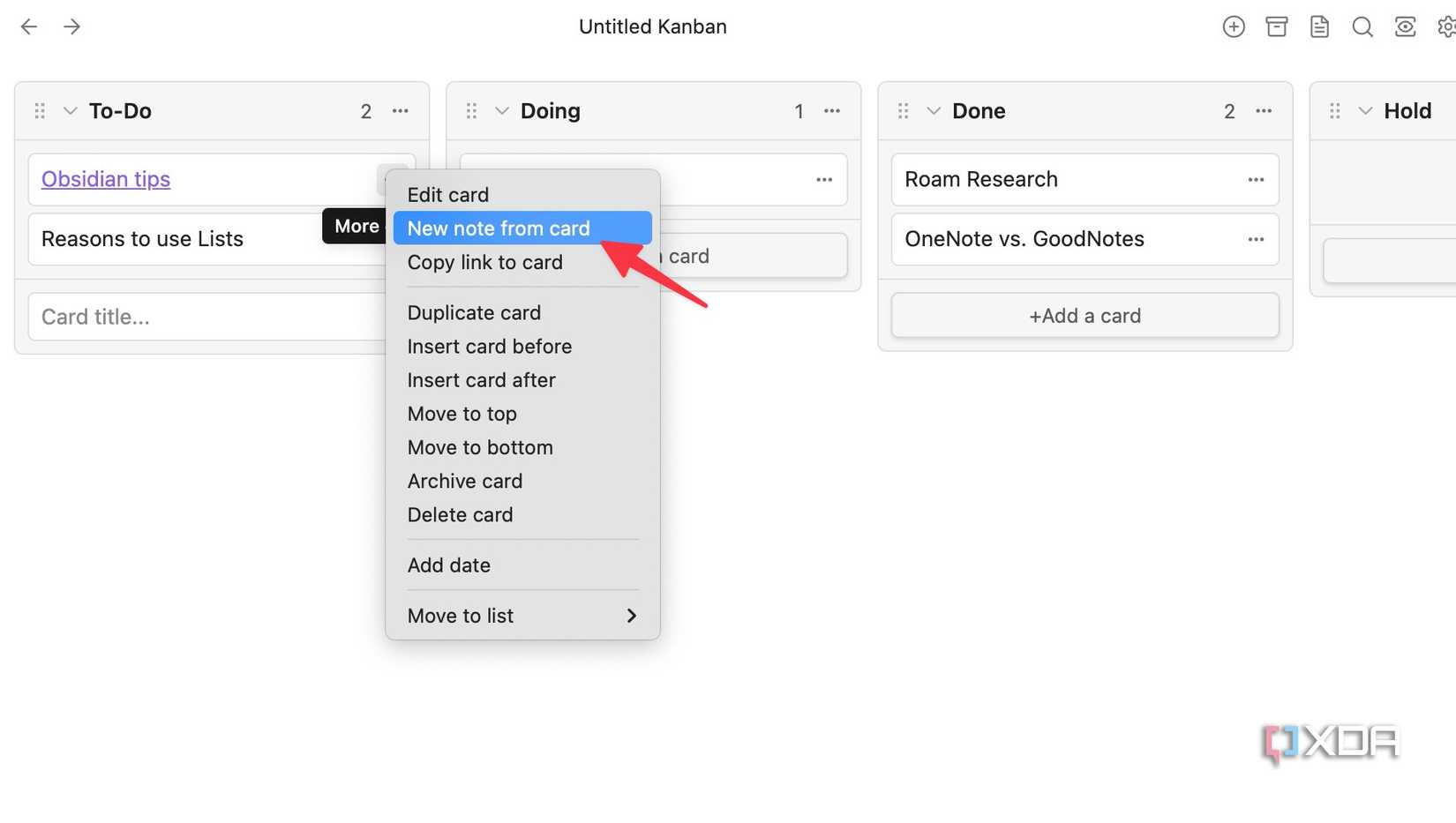 Add card details in Obsidian